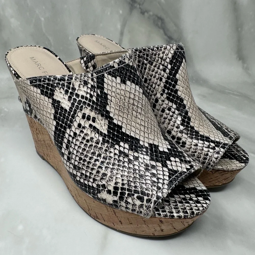 Marc Fisher Snakeskin Print Platform Wedge Mules 8